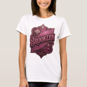 Beautiful Pink BROOKLYN Artistic Motif T-Shirt