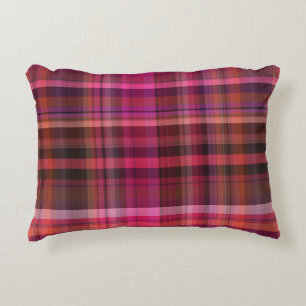 Beautiful pink burgundy red purple tartan plaid accent pillow