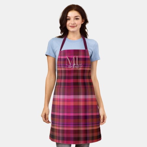 Beautiful pink burgundy red purple tartan plaid  apron