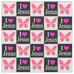 BEAUTIFUL PINK BUTTERFLY I LOVE JESUS FABRIC