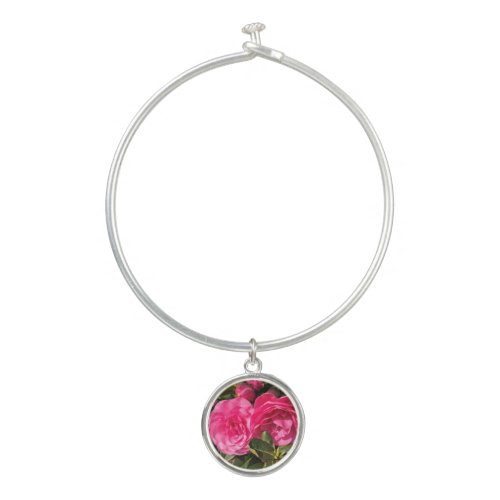 Beautiful Pink Camellia Mothers Day charm Bangle Bracelet