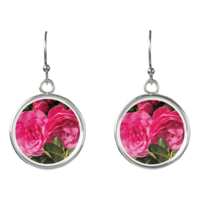 Beautiful Pink Camellia Mother's Day Earrings (Front)
