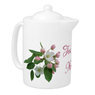 Beautiful pink cherry apple blossom floral tea pot