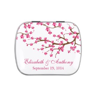 Beautiful Pink Cherry Blossom Wedding Favor Candy Jelly Belly Candy Tin