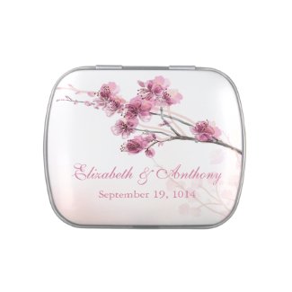 Beautiful Pink Cherry Blossom Wedding Favor Candy Jelly Belly Tin