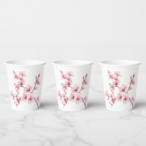 Beautiful Pink Cherry Tree Blossoms Paper Cups