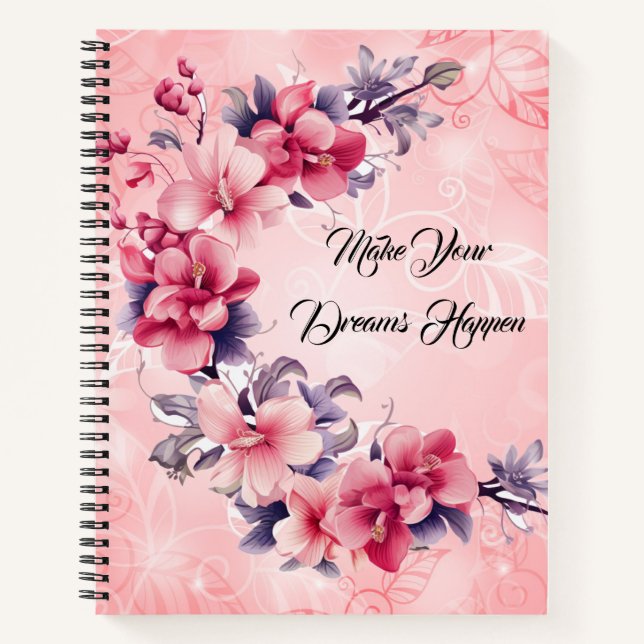 beautiful pink  chinese flowers notebook (Front)