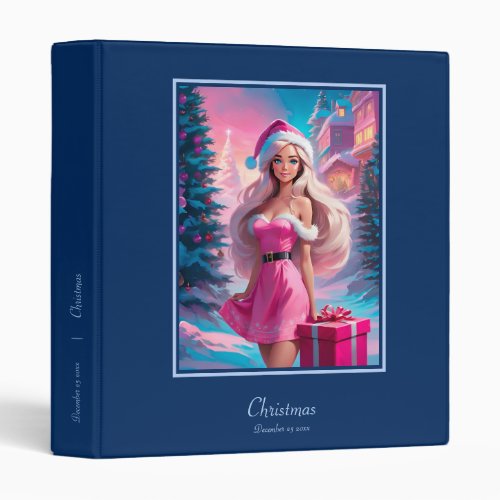 Beautiful Pink Christmas Girl 01 3 Ring Binder