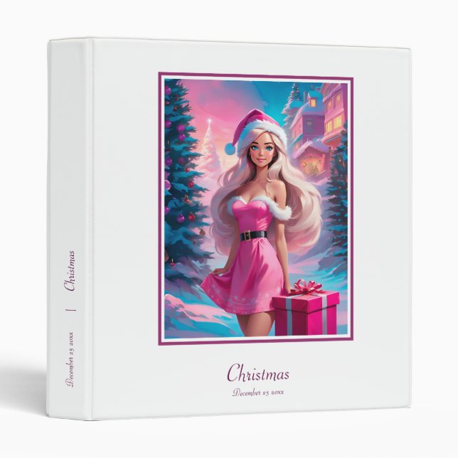 Beautiful Pink Christmas Girl 01 3 Ring Binder (Front/Spine)