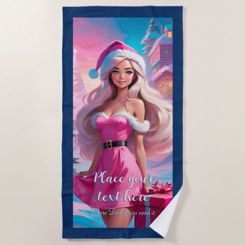 Beautiful Pink Christmas Girl 01 Beach Towel