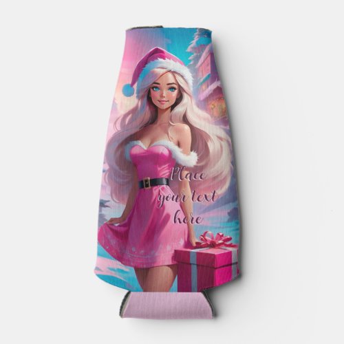 Beautiful Pink Christmas Girl 01 Bottle Cooler