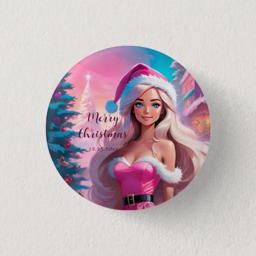 Beautiful Pink Christmas Girl 01 Button