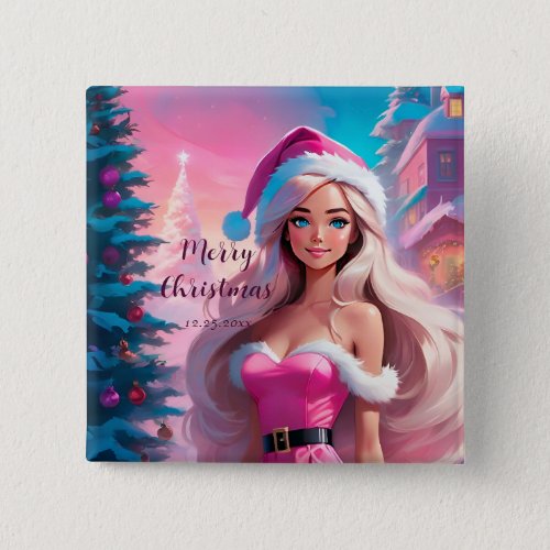 Beautiful Pink Christmas Girl 01 Button