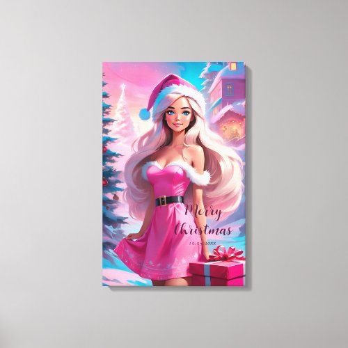 Beautiful Pink Christmas Girl 01 Canvas Print