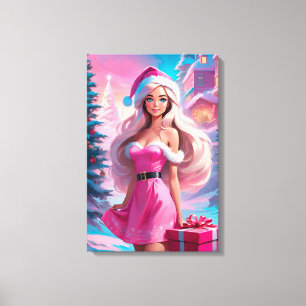 Beautiful Pink Christmas Girl 01 Canvas Print