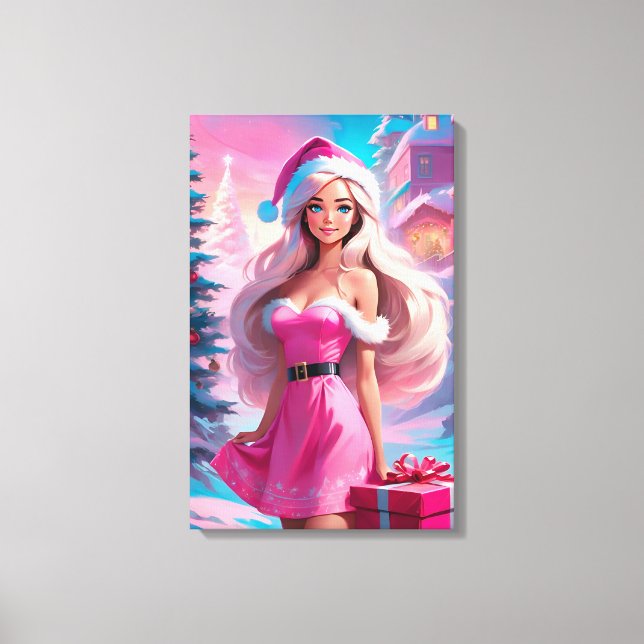 Beautiful Pink Christmas Girl 01 Canvas Print (Front)