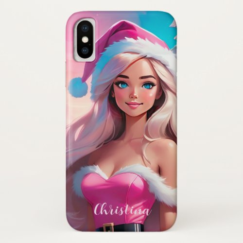 Beautiful Pink Christmas Girl 01 iPhone X Case