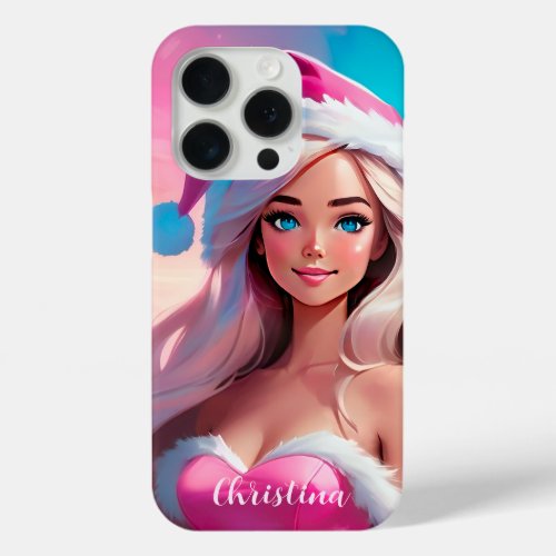 Beautiful Pink Christmas Girl 01 iPhone 15 Pro Case