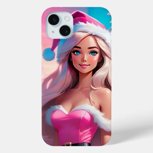 Beautiful Pink Christmas Girl 01 iPhone 15 Plus Case