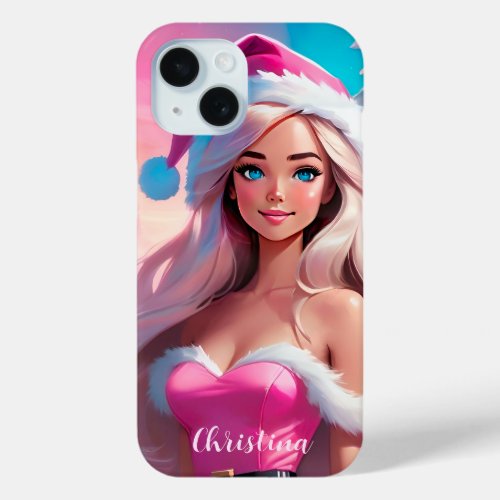 Beautiful Pink Christmas Girl 01 iPhone 15 Case
