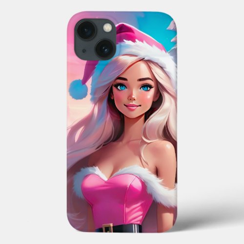 Beautiful Pink Christmas Girl 01 iPhone 13 Case