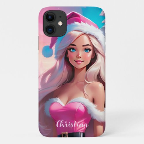 Beautiful Pink Christmas Girl 01 iPhone 11 Case
