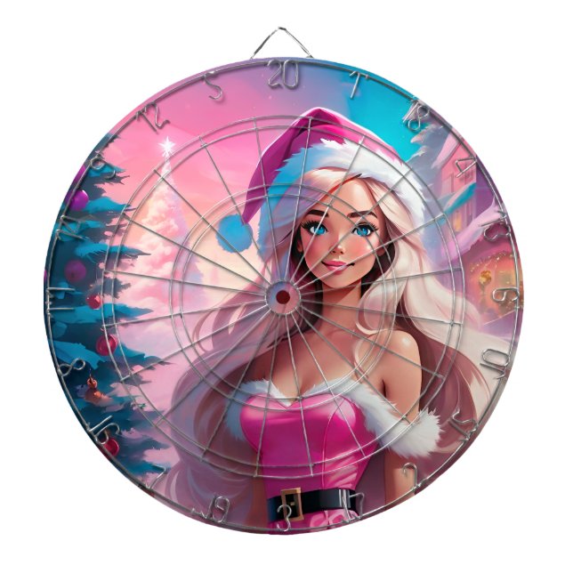 Beautiful Pink Christmas Girl 01 Dart Board (Front)