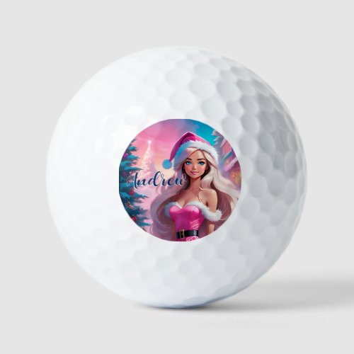 Beautiful Pink Christmas Girl 01 Golf Balls
