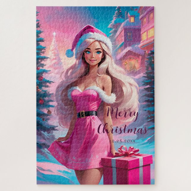Beautiful Pink Christmas Girl 01 Jigsaw Puzzle (Vertical)