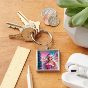 Beautiful Pink Christmas Girl 01 Keychain
