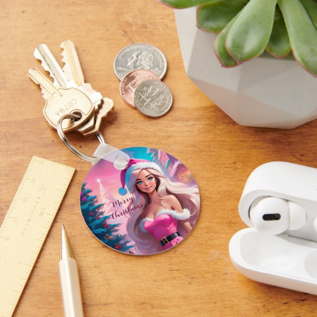 Beautiful Pink Christmas Girl 01 Keychain (Desk)