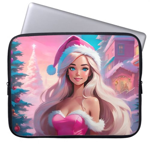 Beautiful Pink Christmas Girl 01 Laptop Sleeve