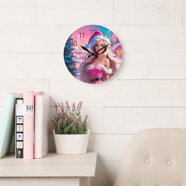 Beautiful Pink Christmas Girl 01 Large Clock (Reading Room)