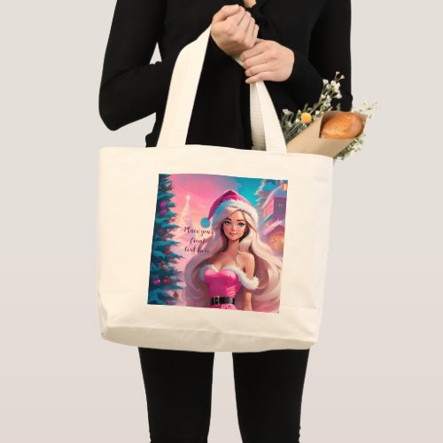 Beautiful Pink Christmas Girl 01 Large Tote Bag