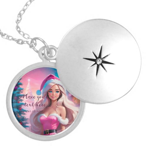 Beautiful Pink Christmas Girl 01 Locket Necklace