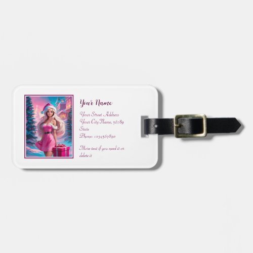 Beautiful Pink Christmas Girl 01 Luggage Tag