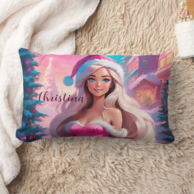 Beautiful Pink Christmas Girl 01 Lumbar Pillow (Blanket)