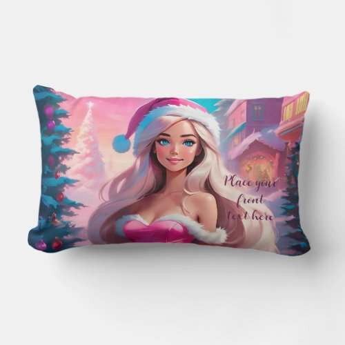 Beautiful Pink Christmas Girl 01 Lumbar Pillow