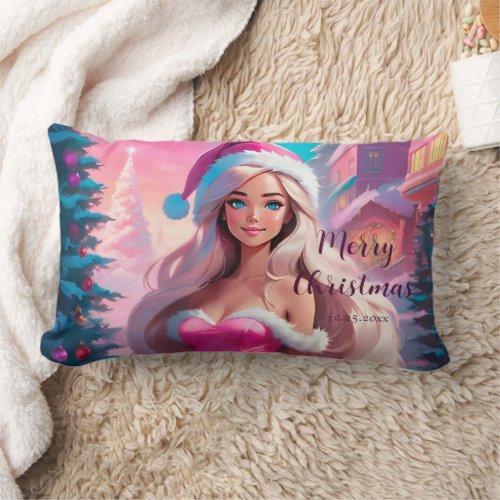 Beautiful Pink Christmas Girl 01 Lumbar Pillow