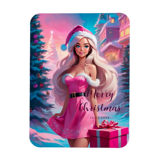 Beautiful Pink Christmas Girl 01 Magnet (Vertical)