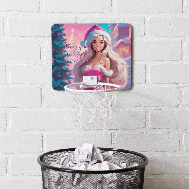 Beautiful Pink Christmas Girl 01 Mini Basketball Hoop (In Situ)