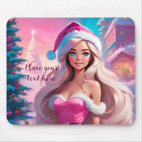 Beautiful Pink Christmas Girl 01 Mouse Pad