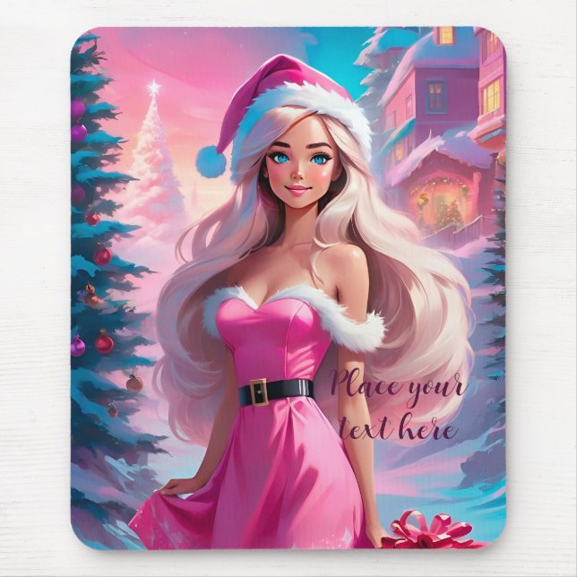 Beautiful Pink Christmas Girl 01 Mouse Pad (Front)