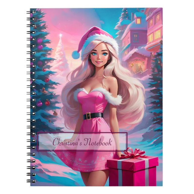 Beautiful Pink Christmas Girl 01 Notebook (Front)