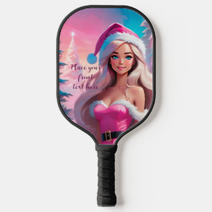Beautiful Pink Christmas Girl 01 Pickleball Paddle