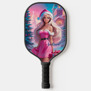 Beautiful Pink Christmas Girl 01 Pickleball Paddle