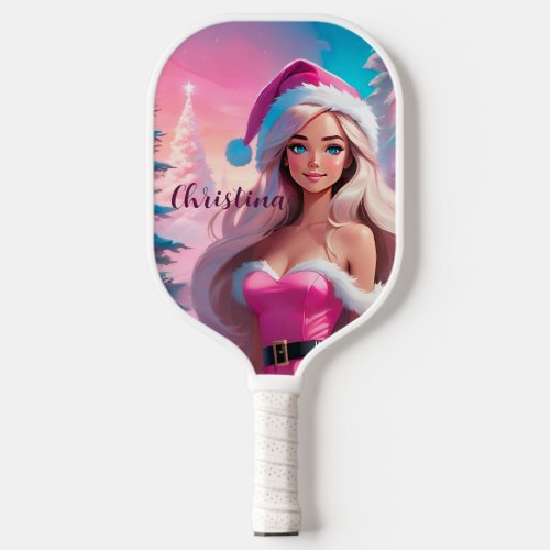 Beautiful Pink Christmas Girl 01 Pickleball Paddle