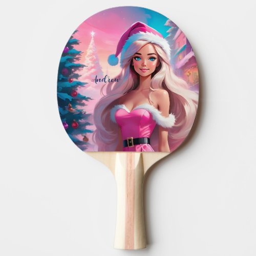 Beautiful Pink Christmas Girl 01 Ping Pong Paddle