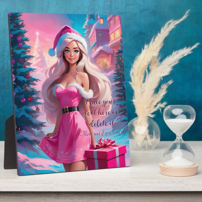 Beautiful Pink Christmas Girl 01 Plaque (Side)