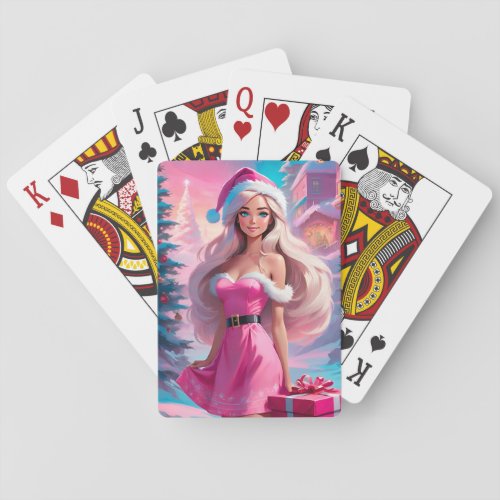 Beautiful Pink Christmas Girl 01 Playing Cards